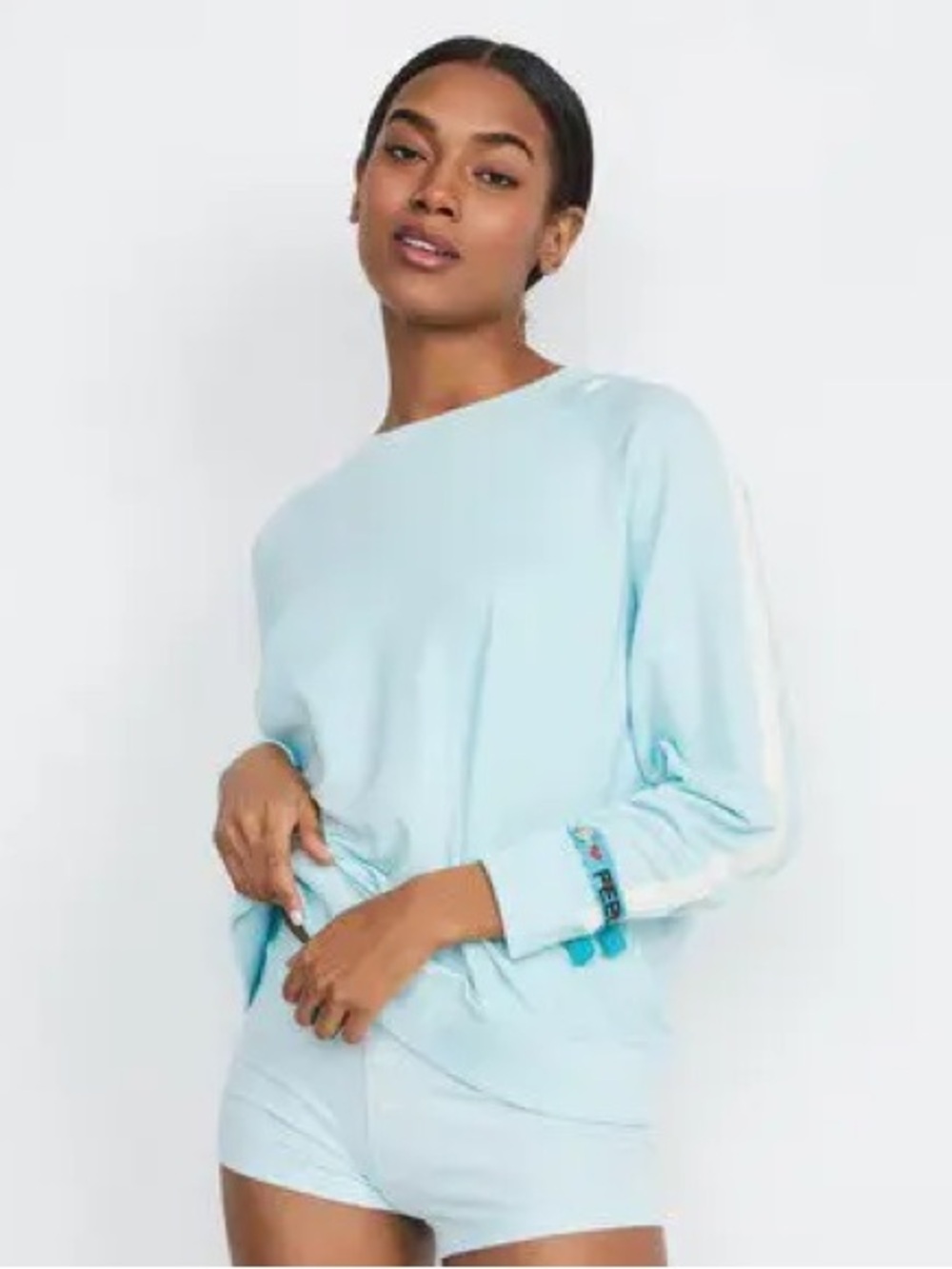 Alice + Olivia Big Feelings Light Blue Crewneck Lounge Sweater